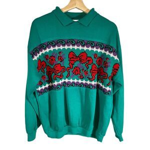 VTG 90s Grannycore Lauren Brooke Collared Crewneck Sweatshirt SIZE MEDIUM Green